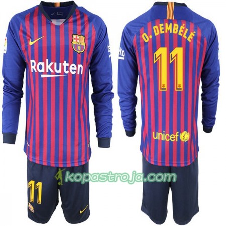 Billiga Fotbollströjor FC Barcelona O. Dembele 11 Barn Hemma tröja 2018/19 Långärmad